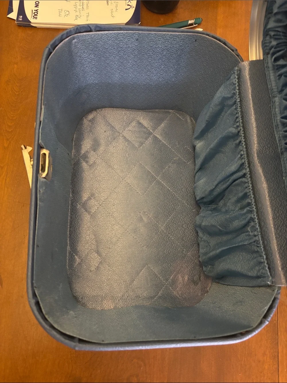 Mid-Century Blue Hardshell Train Case Retro Cosmetic Vanity